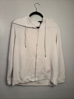 Quince Cream Hooded Zip Sweatshirt with Black Trim Size Medium